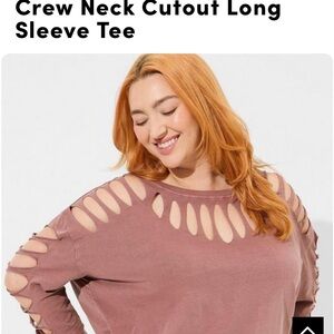 Crew Neck Cut Out Long Sleeve Tee